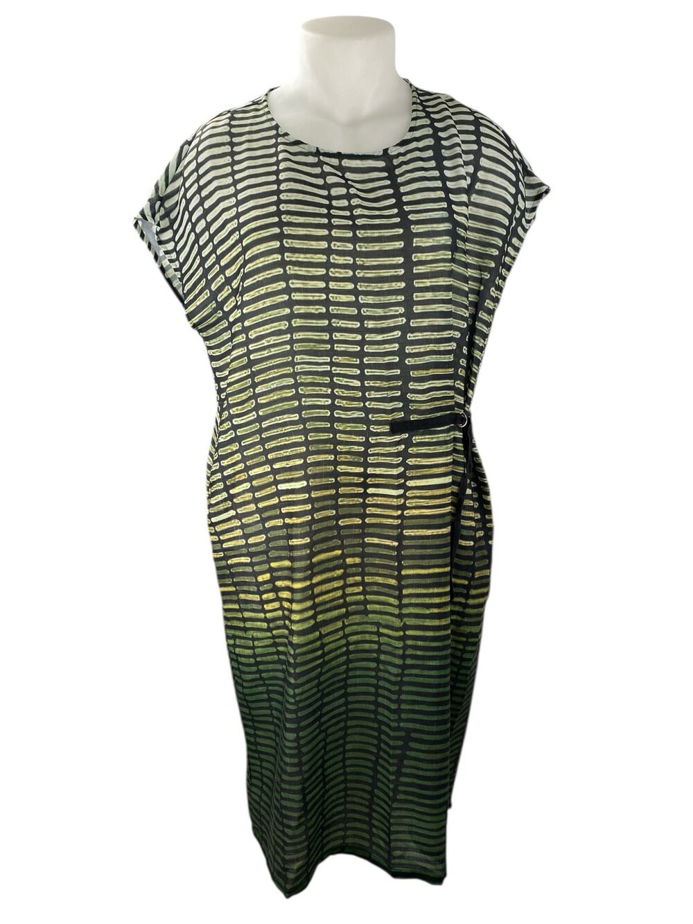 Buykud Womens Green Abstract Print Crew Neck Short Sleeve Midi Shift Dress Sz XL